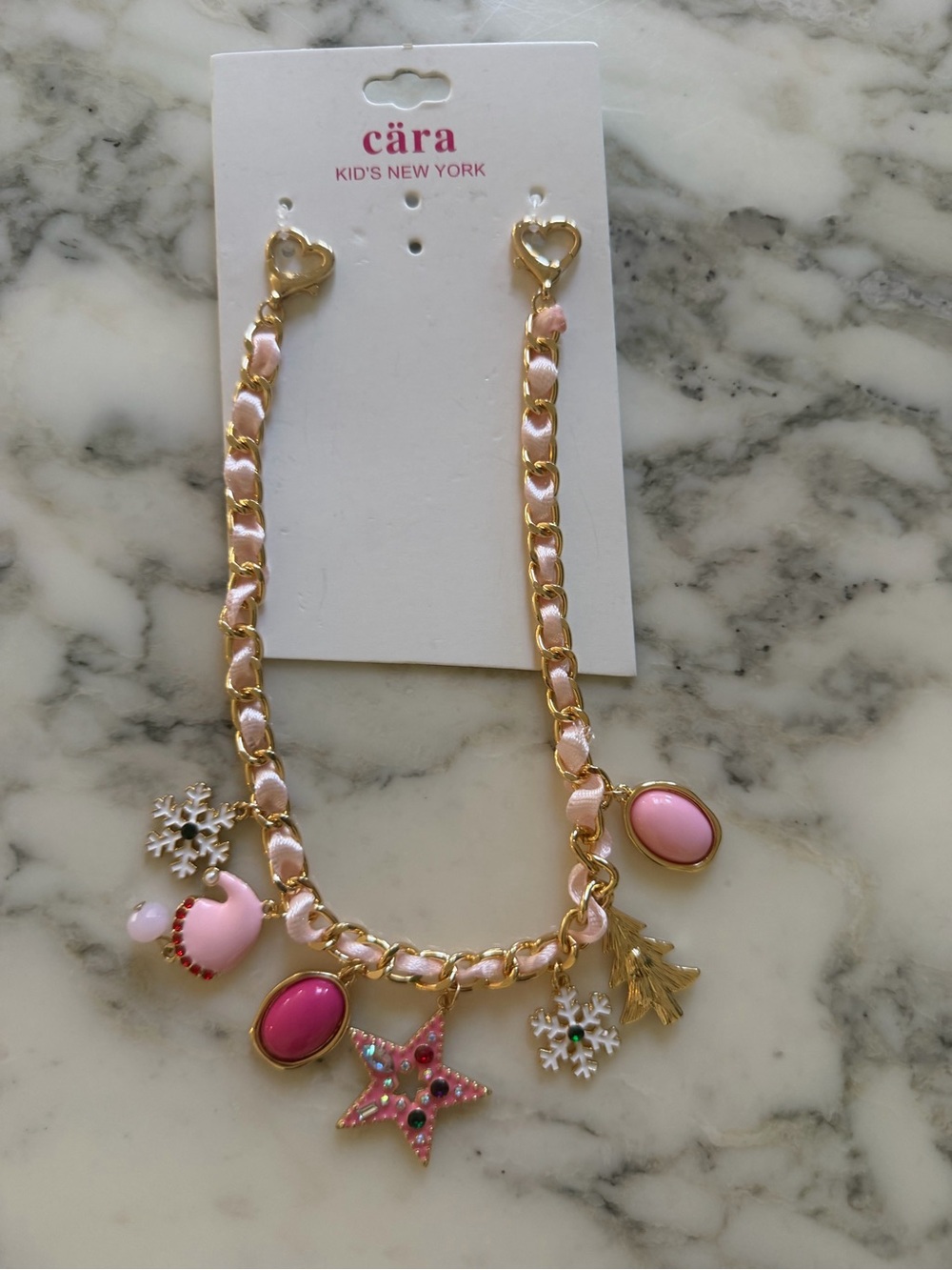 NWT Cara Kids New York Winter Wonderland Purse Charm Chain Pink Gold Tone Charm